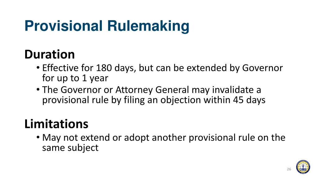 provisional rulemaking 1