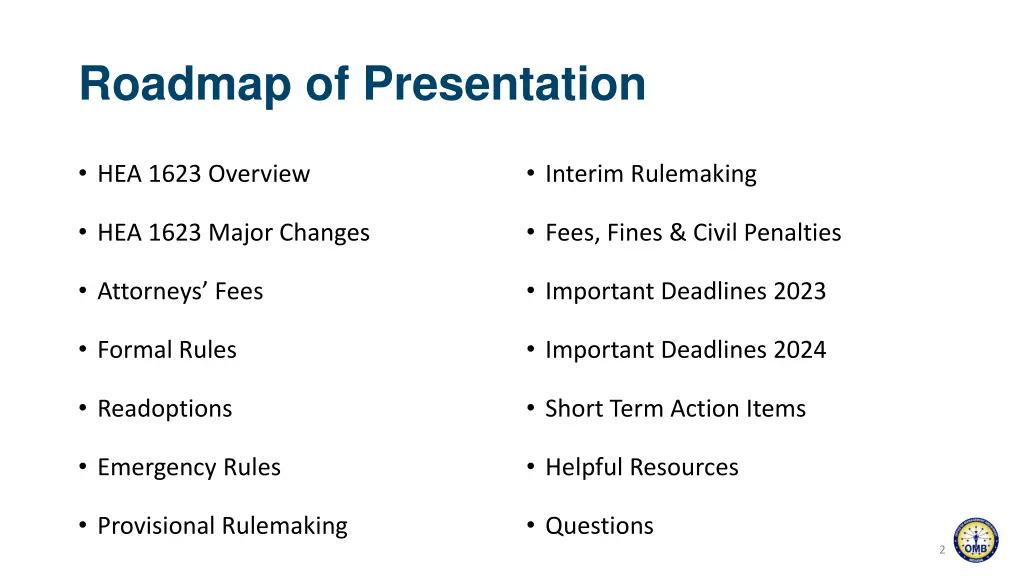 roadmap of presentation