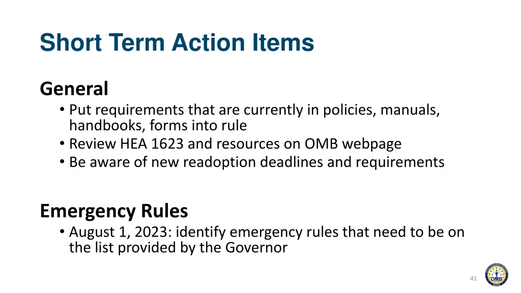 short term action items