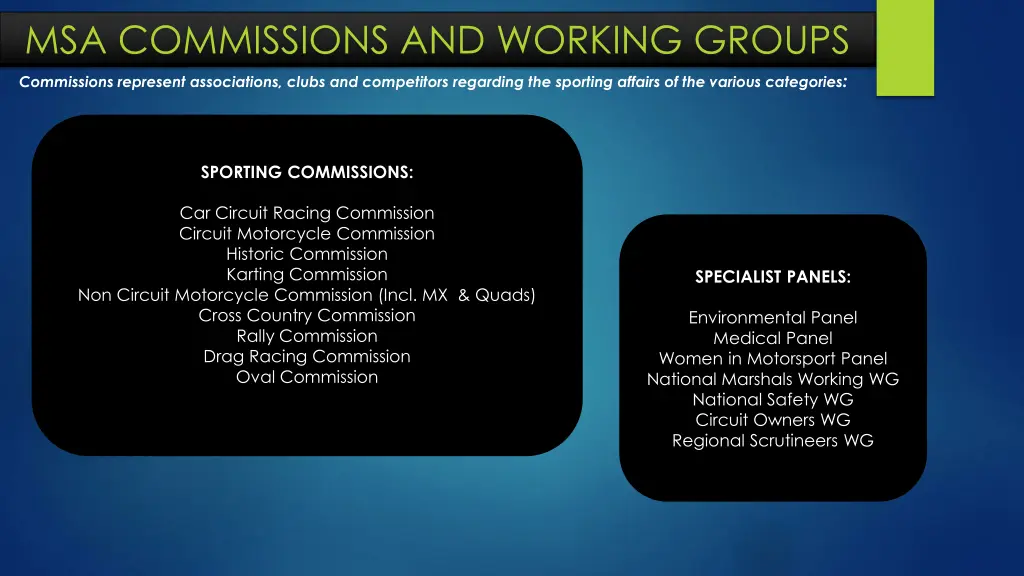 msa commissions and working groups