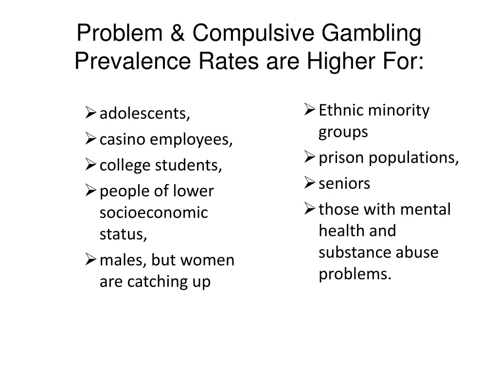 problem compulsive gambling prevalence rates