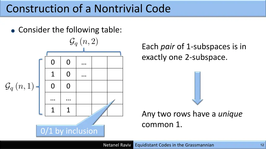 construction of a nontrivial code 1