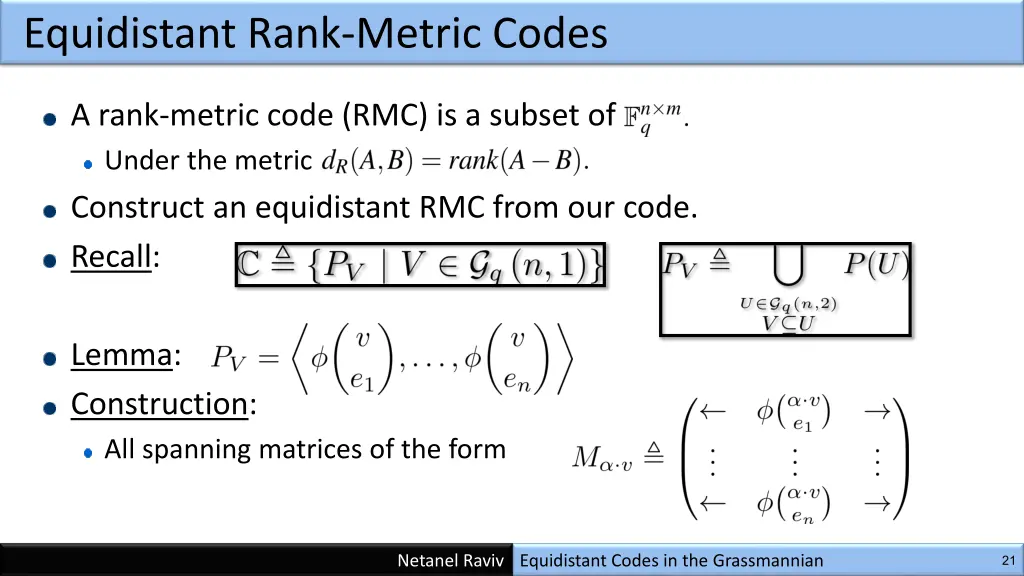 equidistant rank metric codes