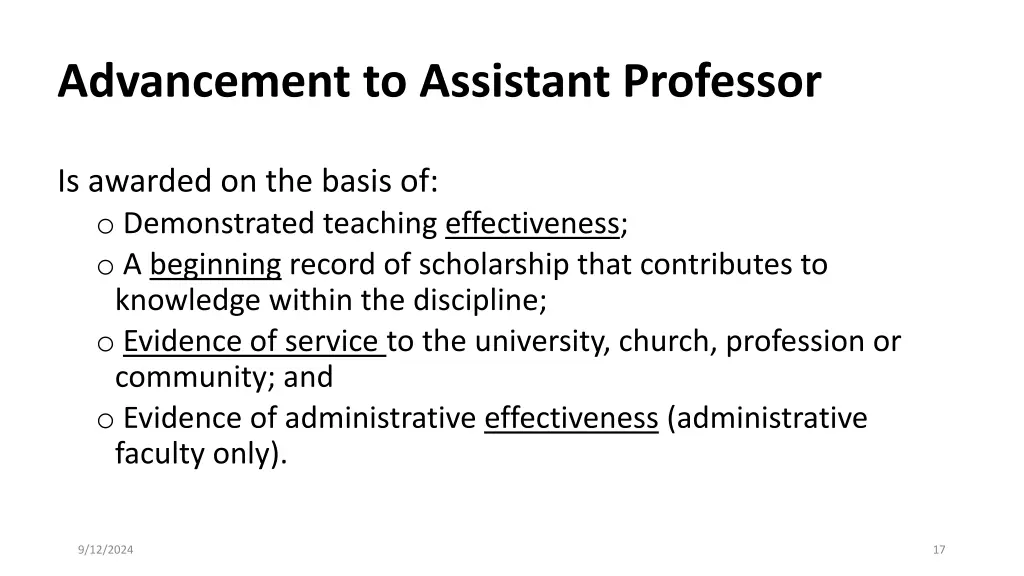 advancement to assistant professor 1