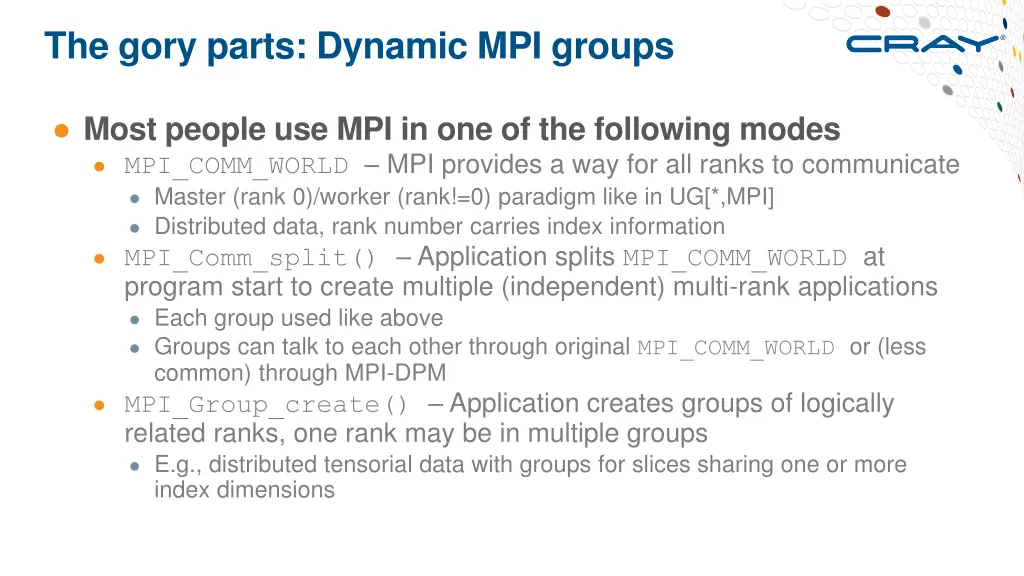 the gory parts dynamic mpi groups