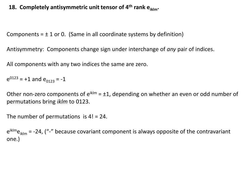 18 completely antisymmetric unit tensor