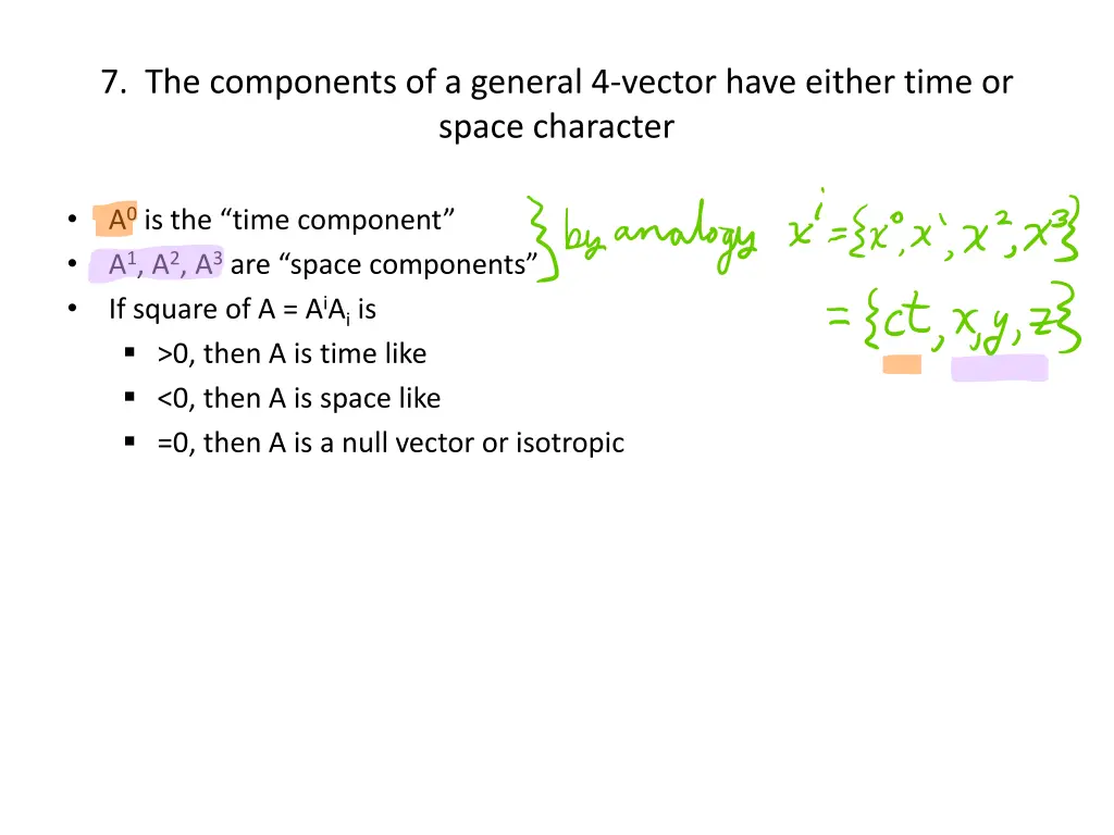 7 the components of a general 4 vector have