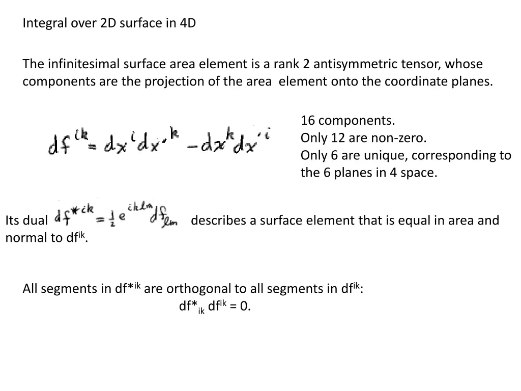 integral over 2d surface in 4d