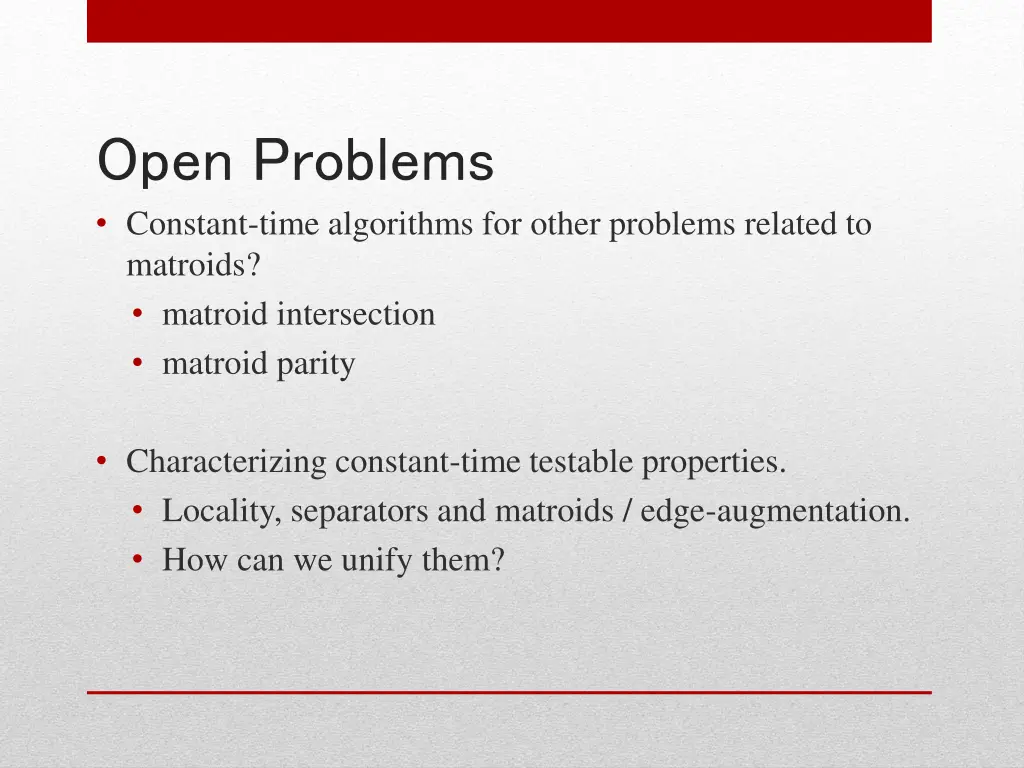 open problems constant time algorithms for other