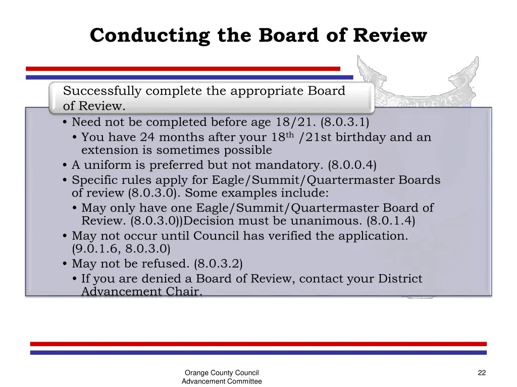 conducting the board of review