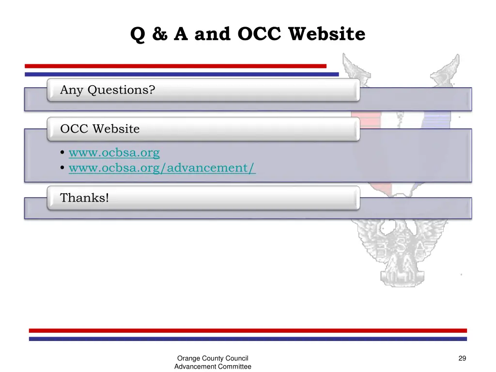 q a and occ website