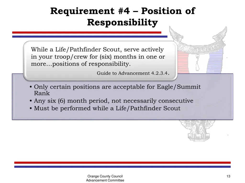 requirement 4 position of responsibility