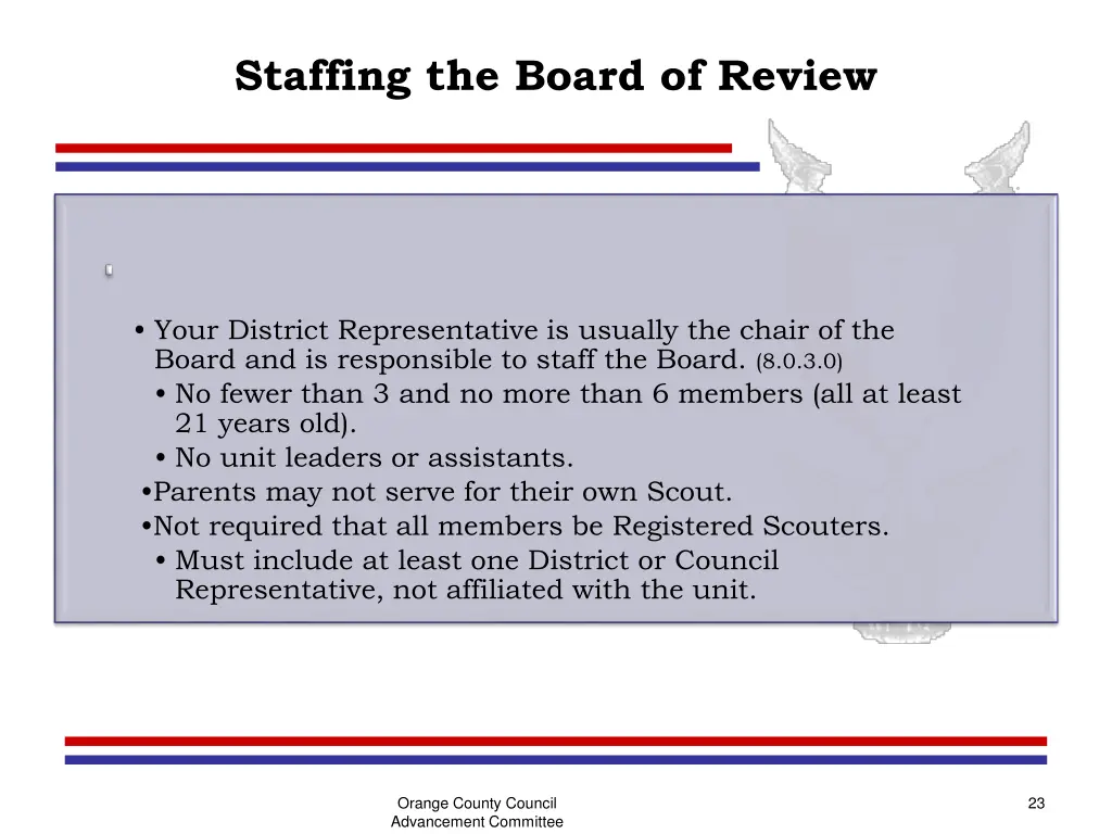 staffing the board of review