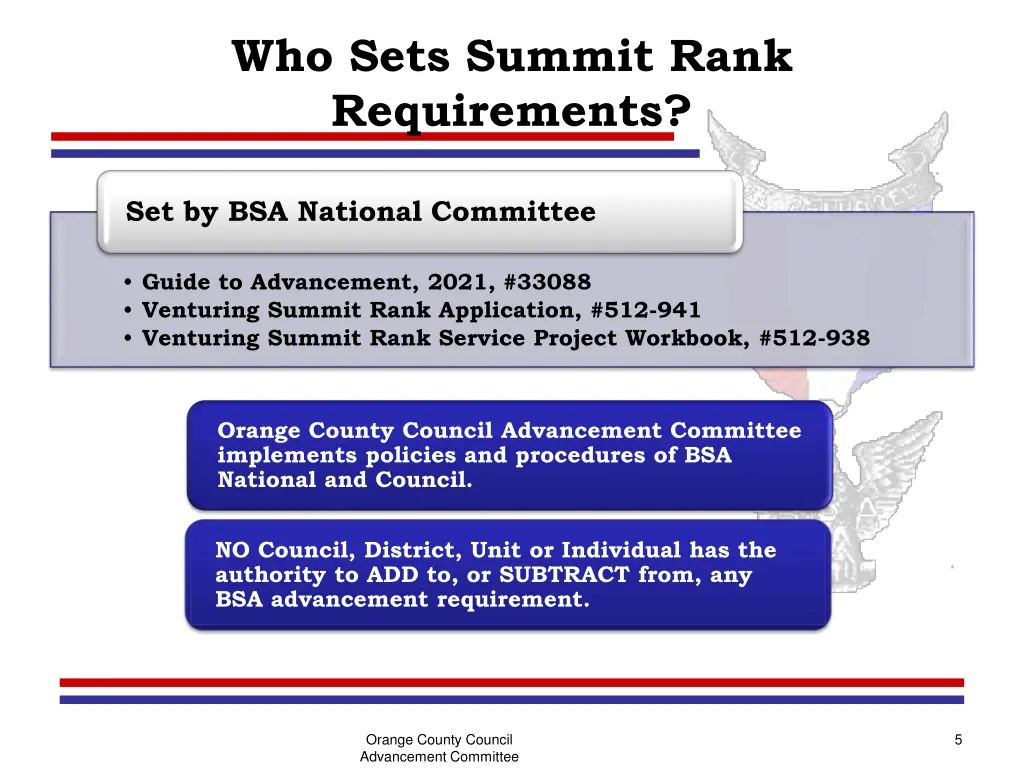 who sets summit rank requirements