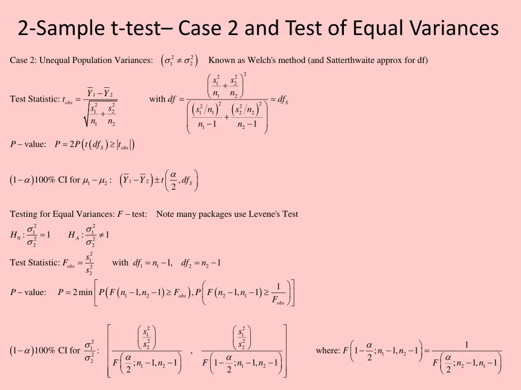 2 sample t test case 2 and test of equal variances