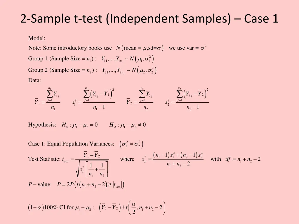 2 sample t test independent samples case 1