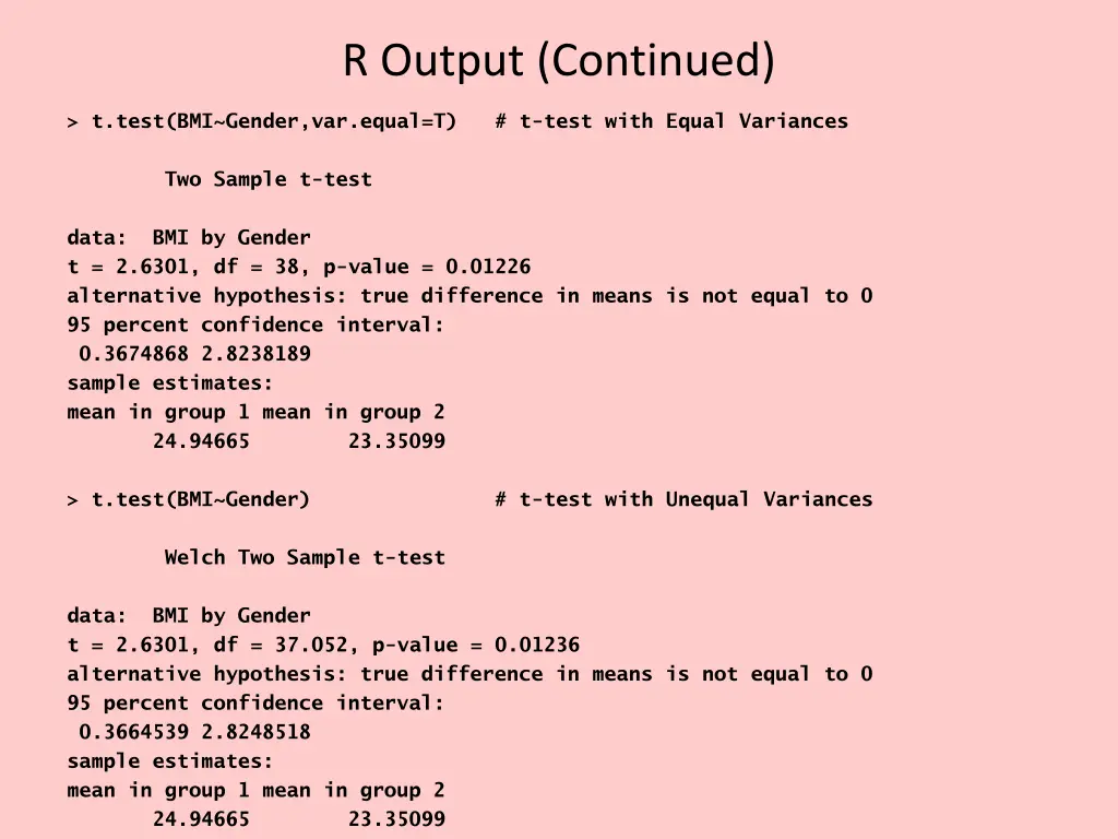 r output continued