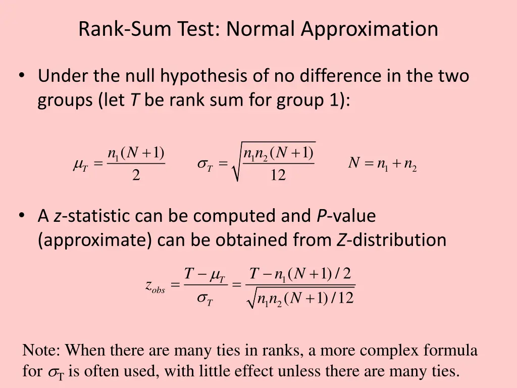 rank sum test normal approximation