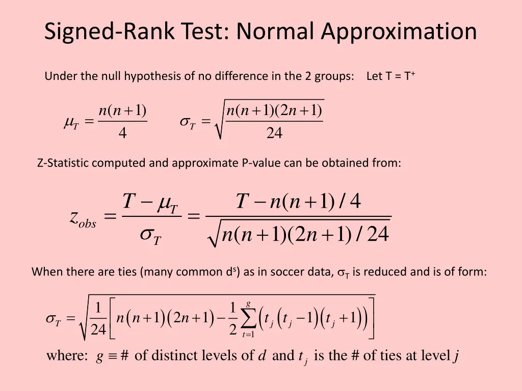 signed rank test normal approximation