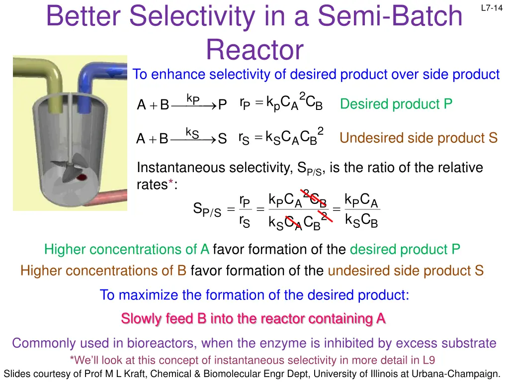 better selectivity in a semi batch reactor