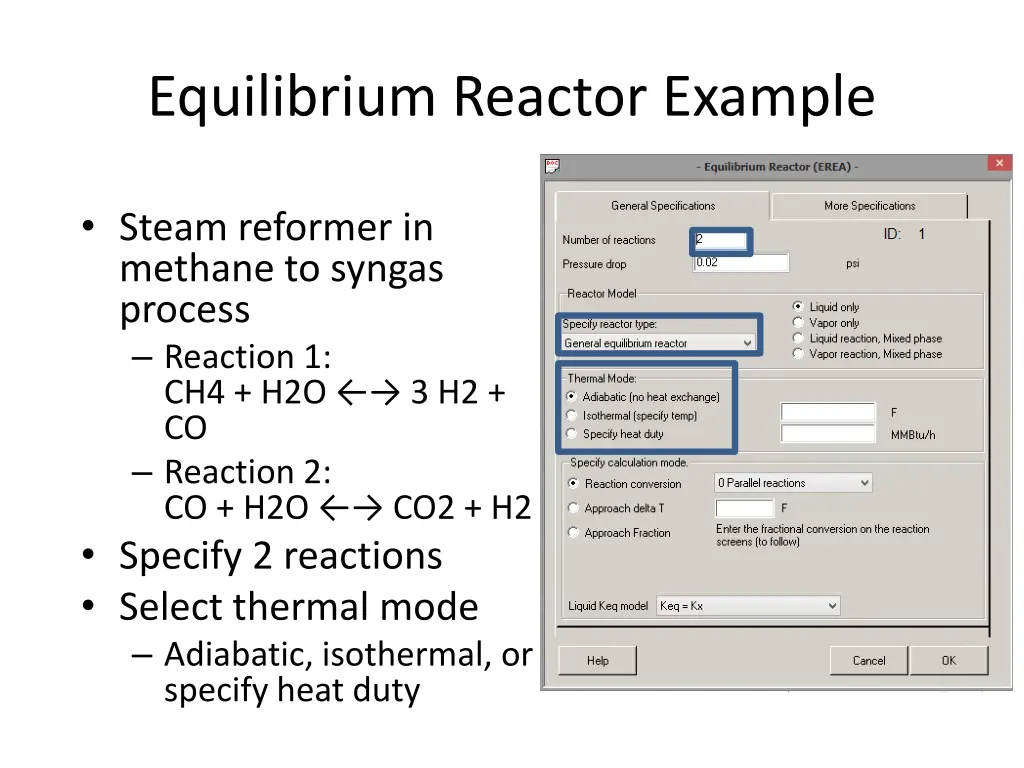 equilibrium reactor example