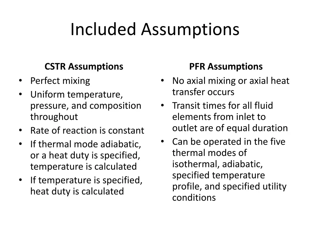 included assumptions