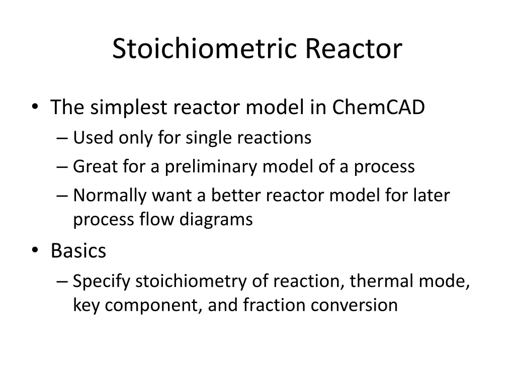 stoichiometric reactor