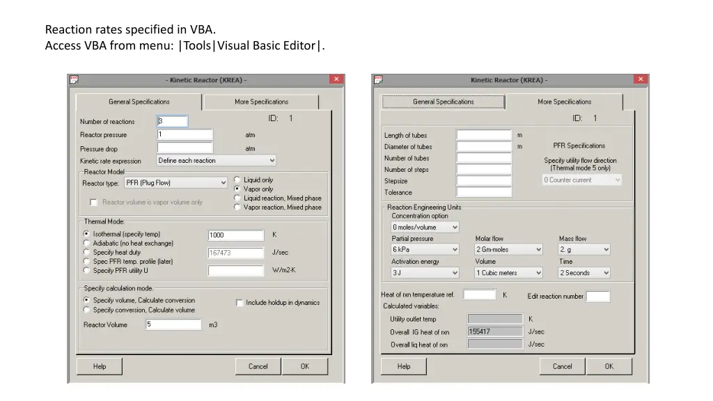 reaction rates specified in vba access vba from