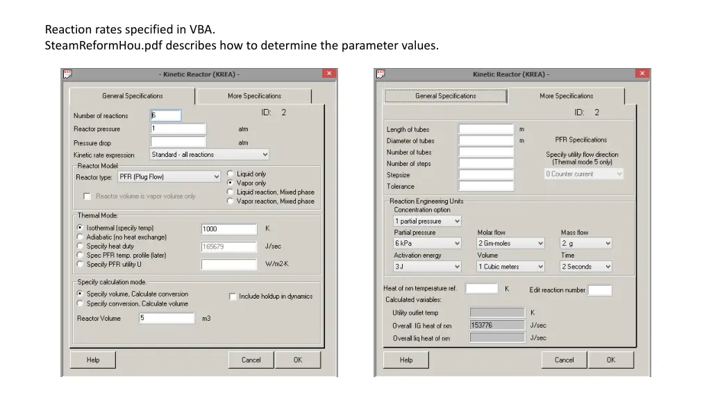 reaction rates specified in vba steamreformhou