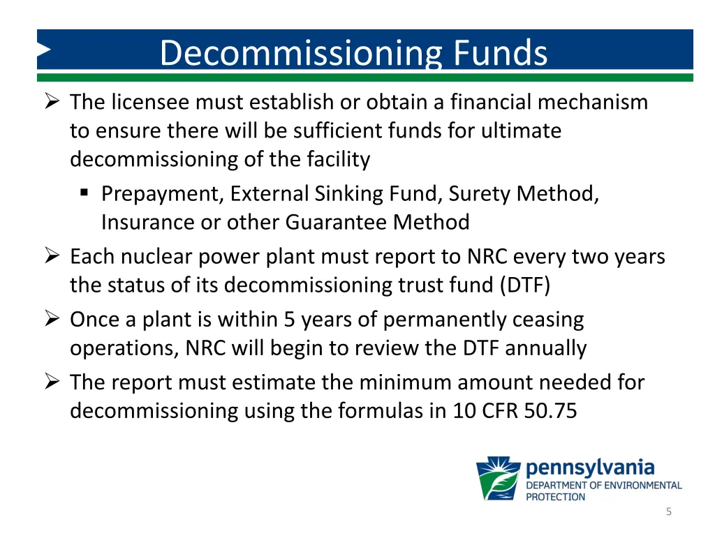 decommissioning funds