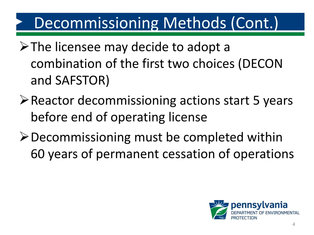 decommissioning methods cont