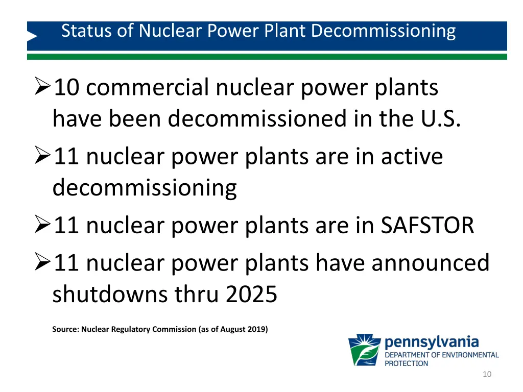 status of nuclear power plant decommissioning