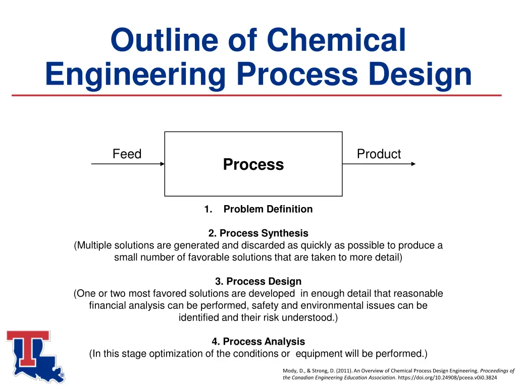 outline of chemical engineering process design 1