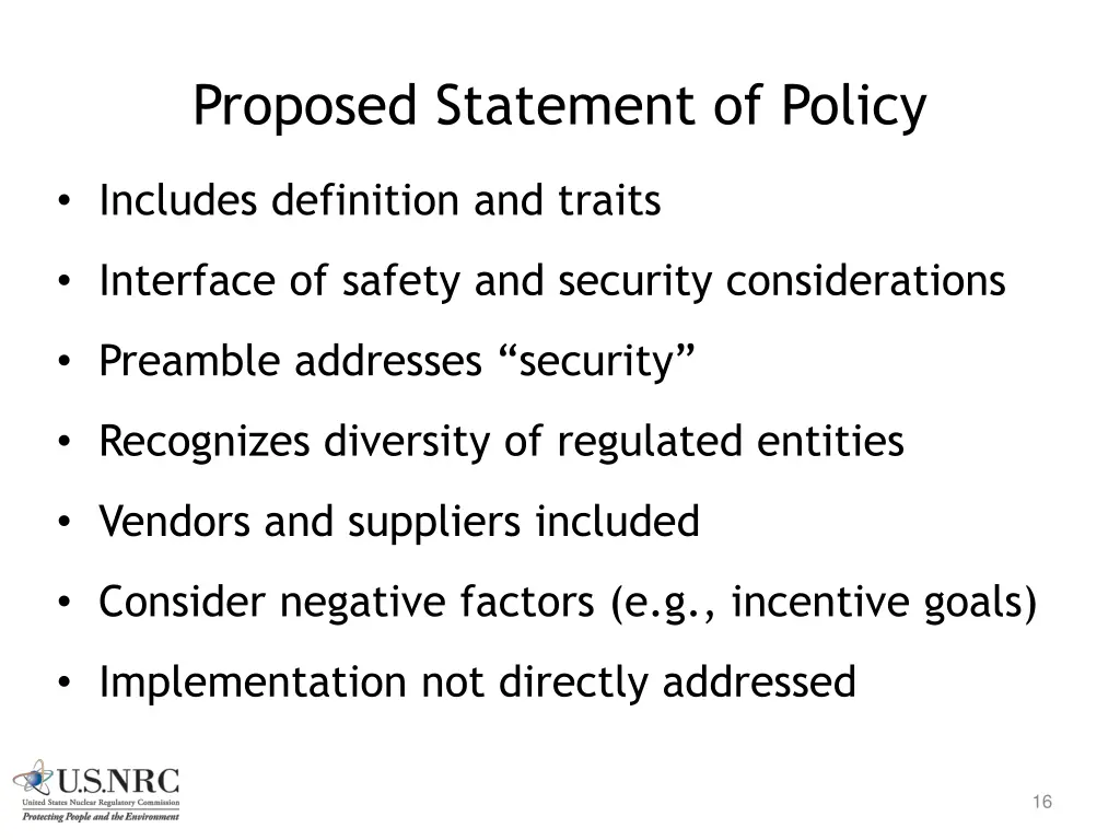 proposed statement of policy