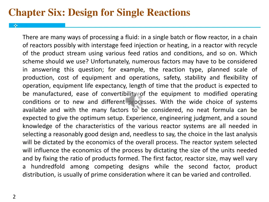 chapter six design for single reactions