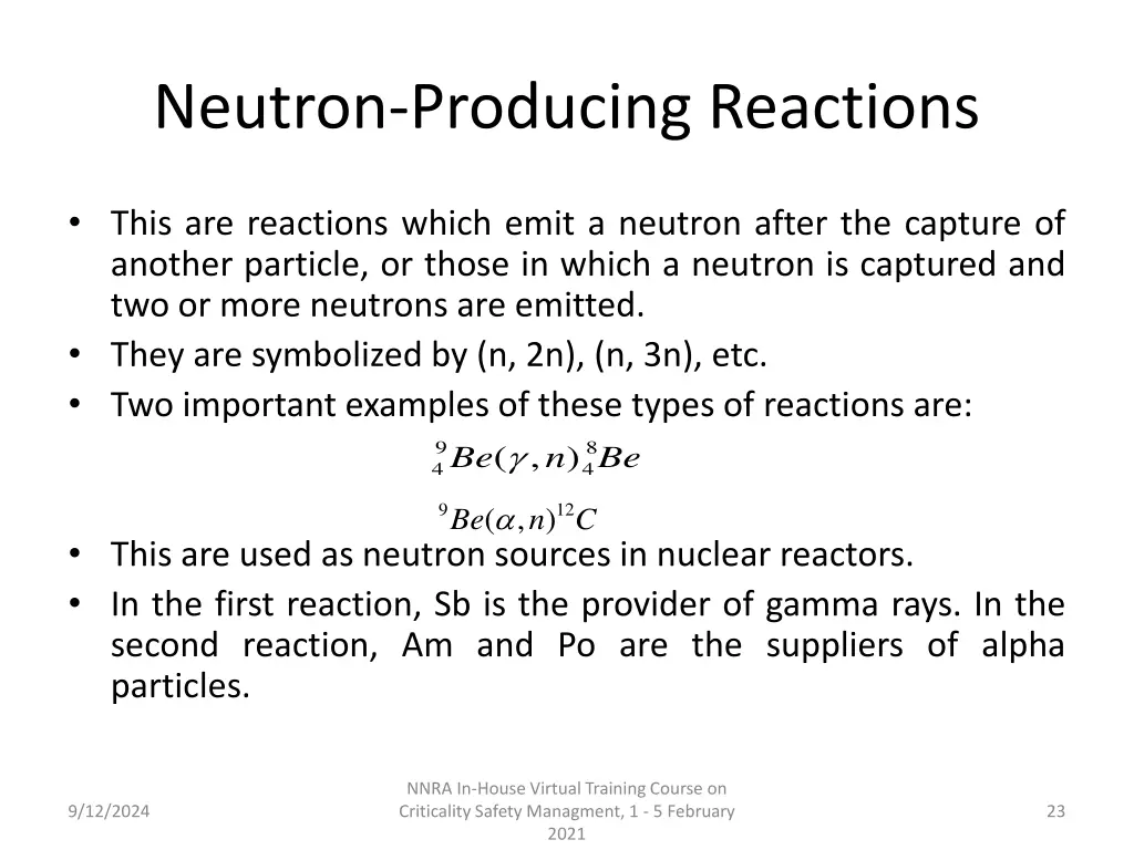 neutron producing reactions