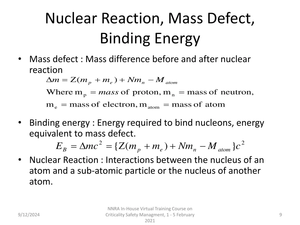 nuclear reaction mass defect binding energy