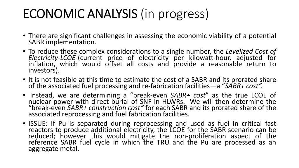 economic analysis economic analysis in progress