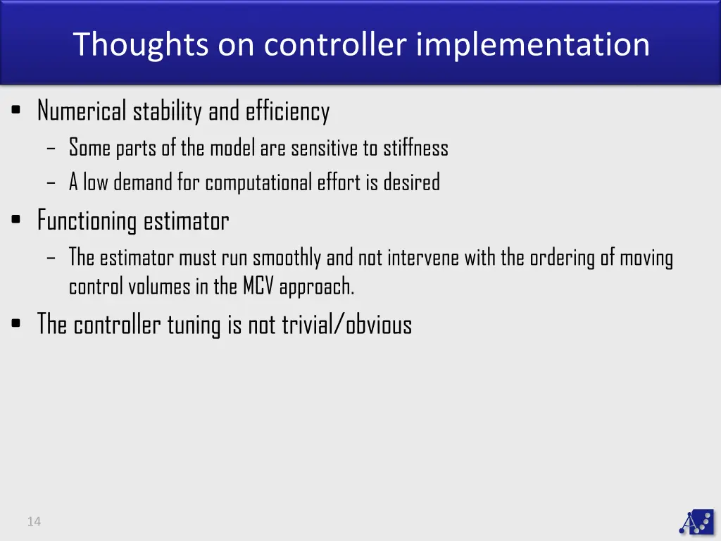 thoughts on controller implementation