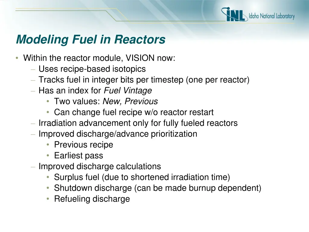 modeling fuel in reactors