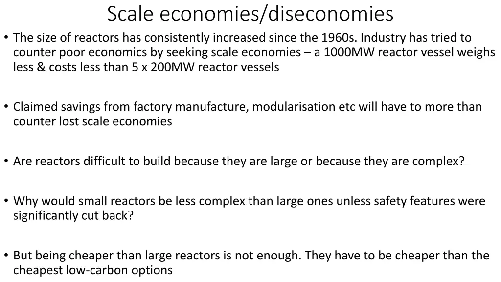 scale economies diseconomies the size of reactors