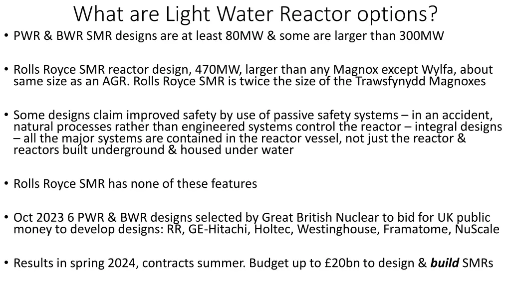 what are light water reactor options