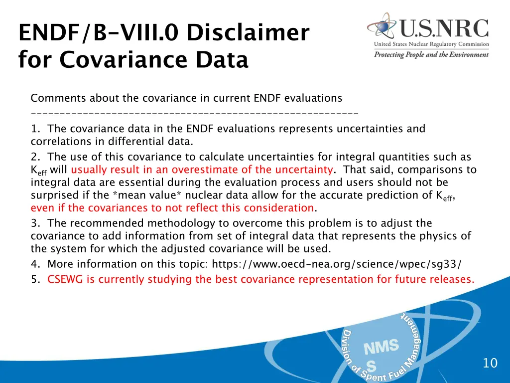 endf b viii 0 disclaimer for covariance data