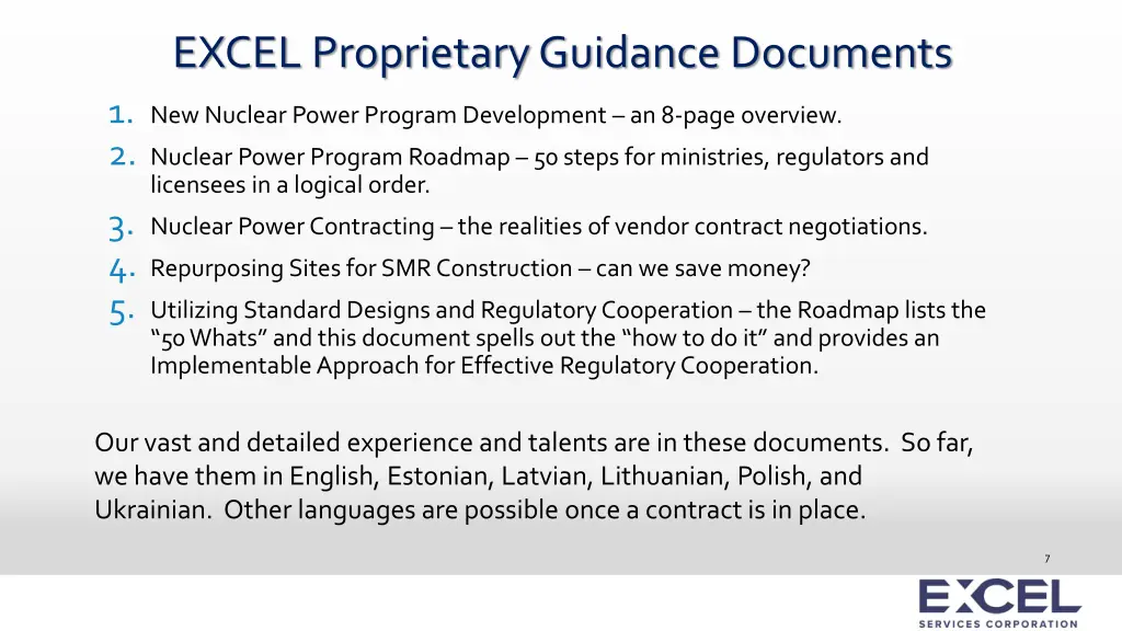 excel proprietary guidance documents