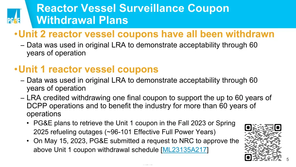 reactor vessel surveillance coupon withdrawal