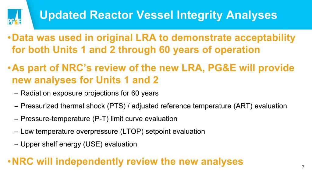 updated reactor vessel integrity analyses