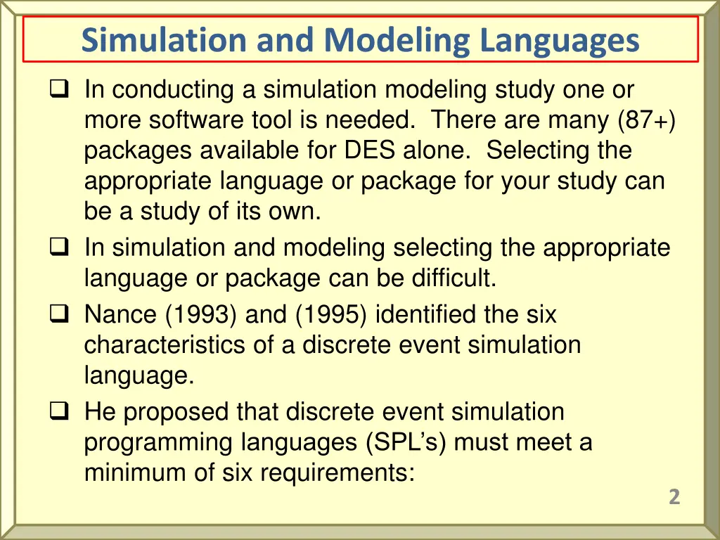 simulation and modeling languages