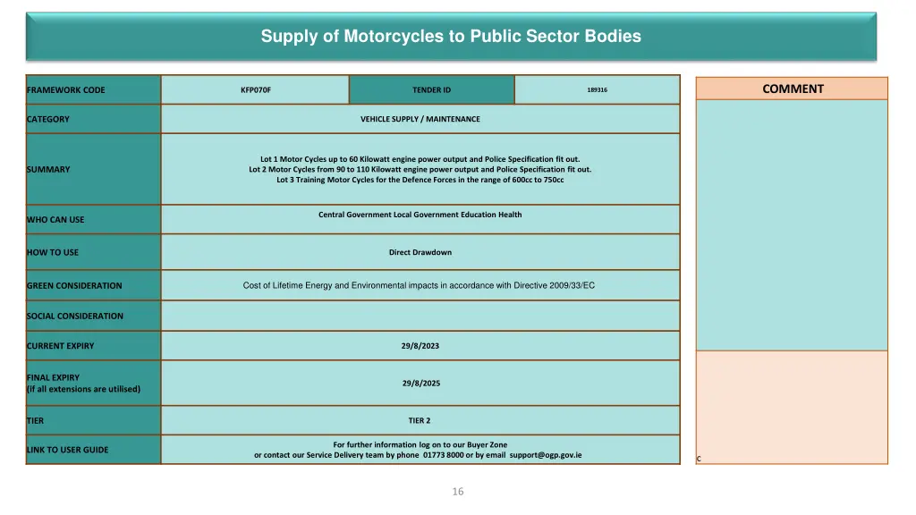 supply of motorcycles to public sector bodies