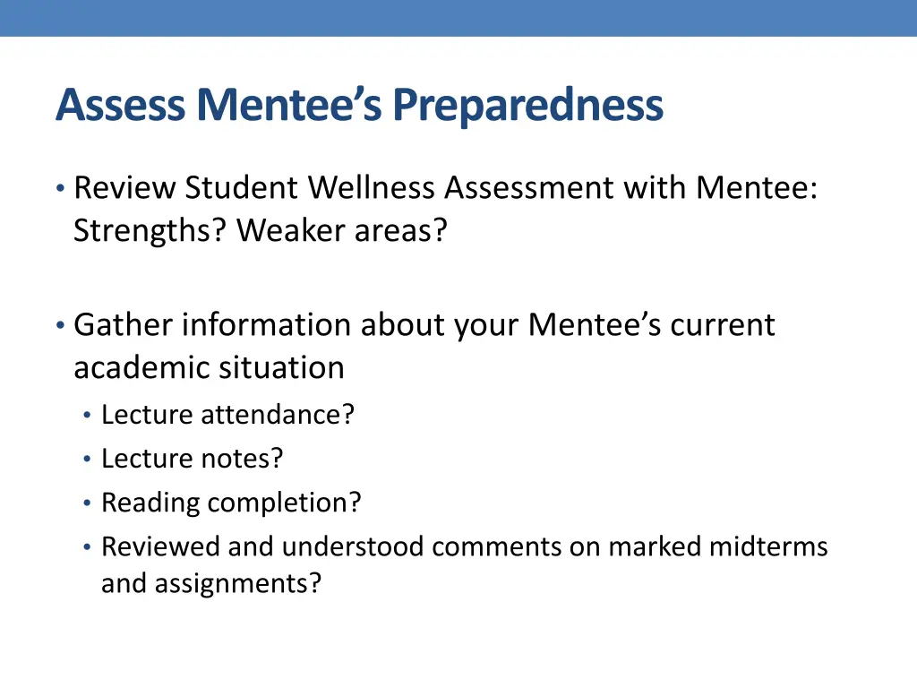 assess mentee s preparedness