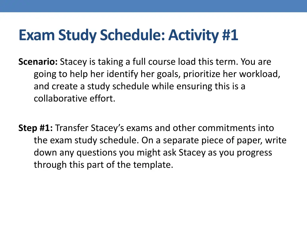 exam study schedule activity 1